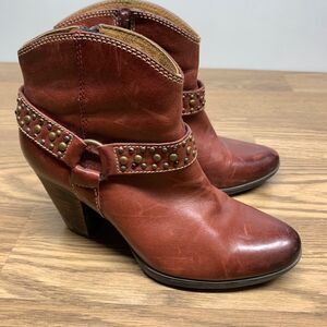Sofft Womens Harness Ankle Boots Size 6.5 M Red Leather Cowgirl Western Moto